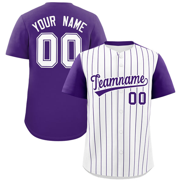 Custom White Purple Pinstripe Personalized Two-Tone Baseball Jersey | BuyFootballJersey