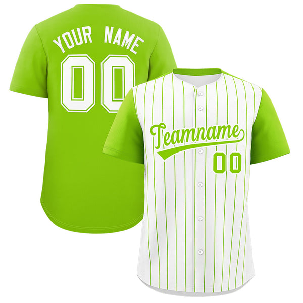 Custom White Neon Green Pinstripe Personalized Two-Tone Baseball Jersey | BuyFootballJersey