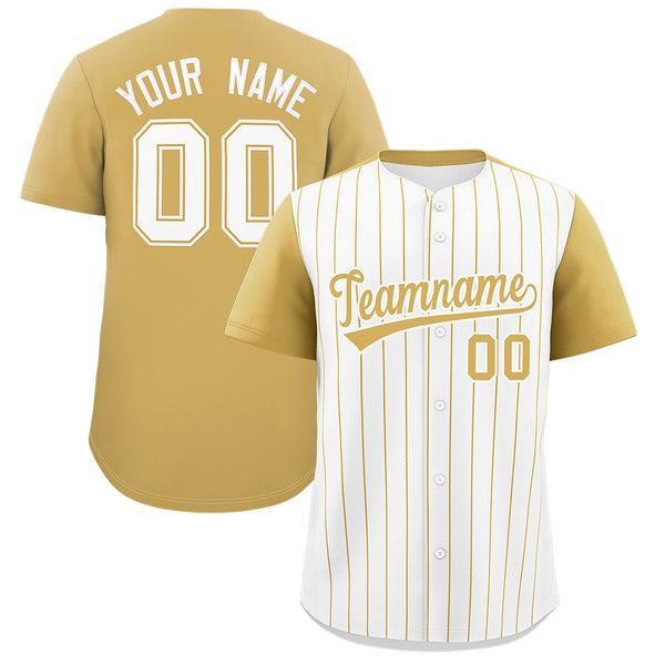 Custom White Old Gold Pinstripe Personalized Two-Tone Baseball Jersey | BuyFootballJersey