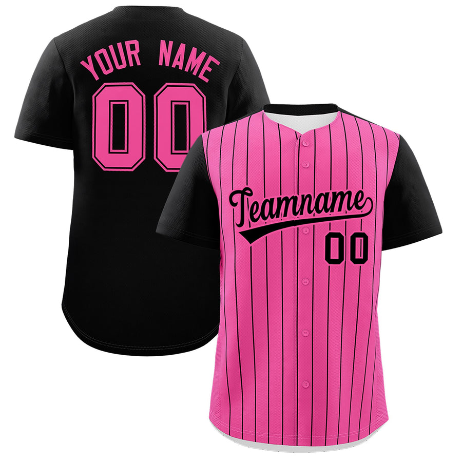 Custom Pink Black Pinstripe Personalized Two-Tone Baseball Jersey | BuyFootballJersey