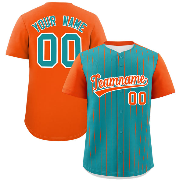 Custom Aqua Orange Pinstripe Personalized Two-Tone Baseball Jersey | BuyFootballJersey