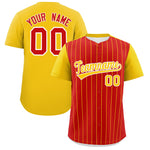 Custom Red Gold Pinstripe Personalized Two-Tone Baseball Jersey | BuyFootballJersey