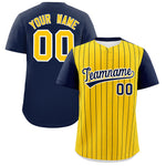 Custom Gold Navy Pinstripe Personalized Two-Tone Baseball Jersey | BuyFootballJersey