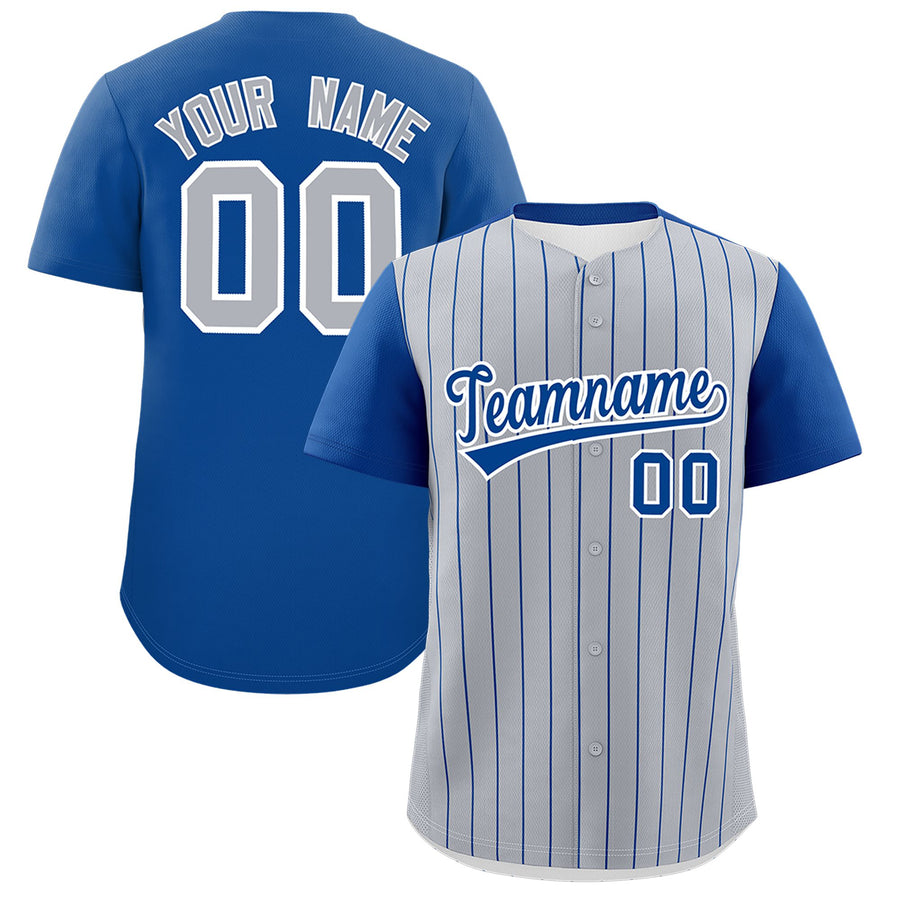 Custom Gray Royal Pinstripe Personalized Two-Tone Baseball Jersey | BuyFootballJersey