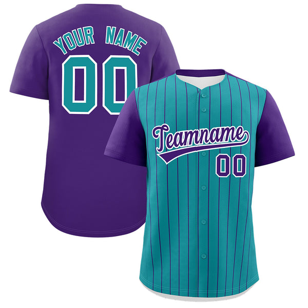 Custom Teal Purple Pinstripe Personalized Two-Tone Baseball Jersey | BuyFootballJersey