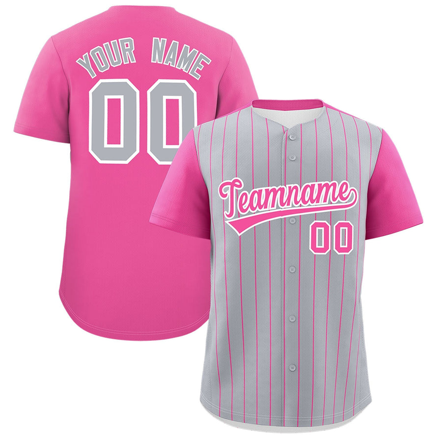 Custom Gray Pink Pinstripe Personalized Two-Tone Baseball Jersey | BuyFootballJersey