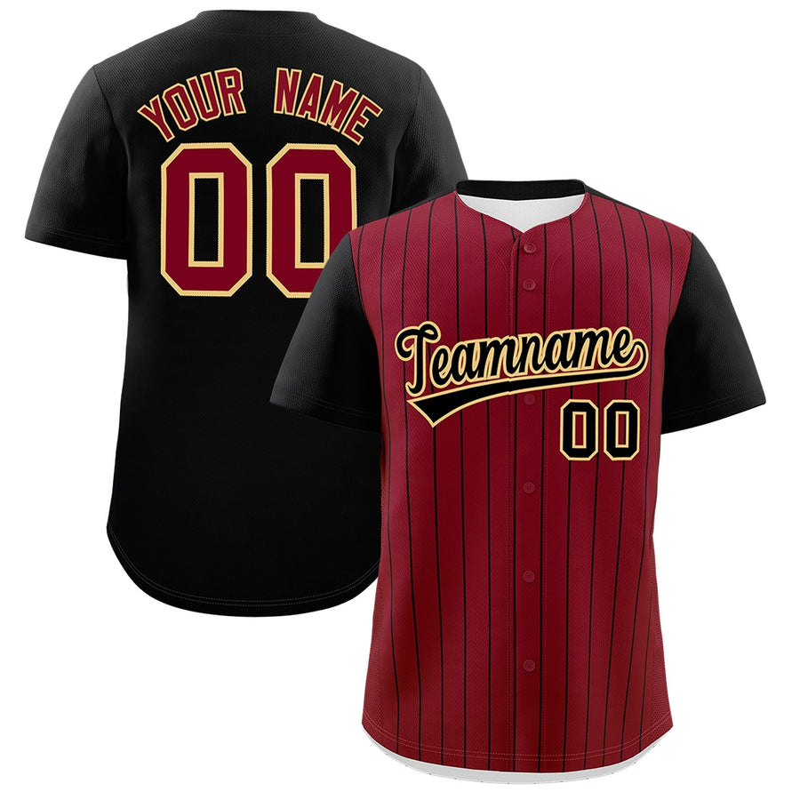 Custom Crimson Black Pinstripe Personalized Two-Tone Baseball Jersey | BuyFootballJersey