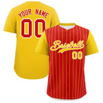 Custom Red Gold Pinstripe Personalized Two-Tone Baseball Jersey | BuyFootballJersey