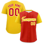 Custom Red Gold Pinstripe Personalized Two-Tone Baseball Jersey | BuyFootballJersey