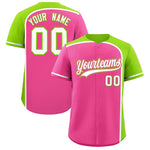 Custom Pink Neon Green Personalized Color Block Baseball jersey | BuyFootballJersey
