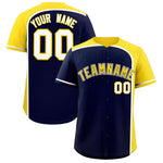 Custom Navy Gold Personalized Color Block Baseball jersey | BuyFootballJersey
