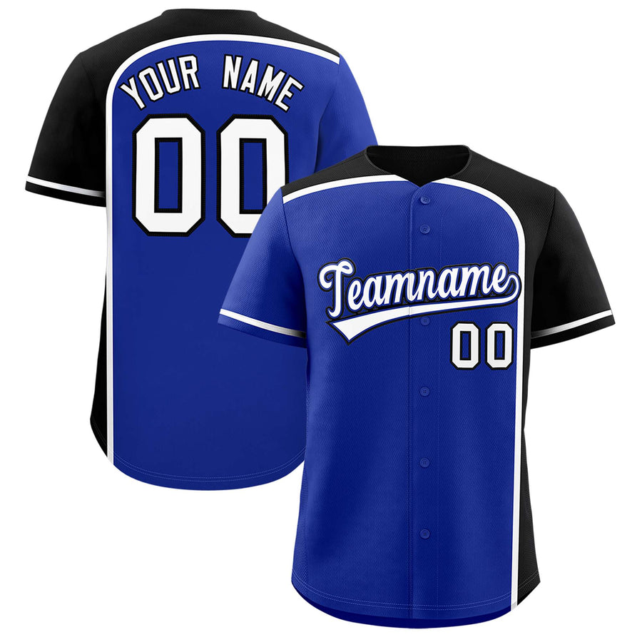 Custom Royal Black Personalized Color Block Baseball jersey | BuyFootballJersey