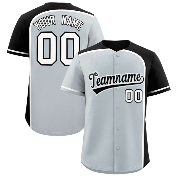 Custom Silver Black Personalized Color Block Baseball jersey | BuyFootballJersey