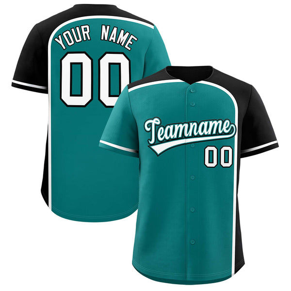 Custom Aqua Black Personalized Color Block Baseball jersey | BuyFootballJersey