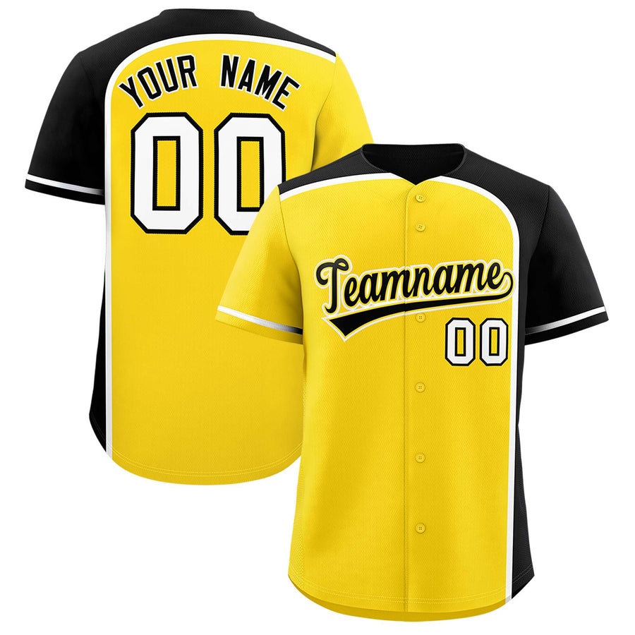Custom Gold Black Personalized Color Block Baseball jersey | BuyFootballJersey