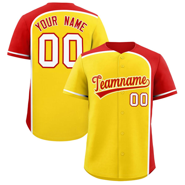 Custom Gold Red Personalized Color Block Baseball jersey | BuyFootballJersey