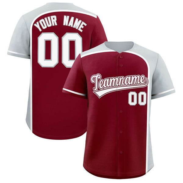 Custom Crimson Silver Personalized Color Block Baseball jersey | BuyFootballJersey