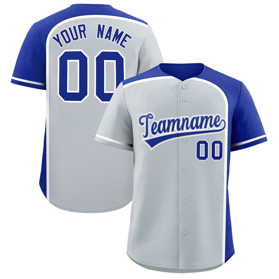 Custom Silver Royal Personalized Color Block Baseball jersey | BuyFootballJersey