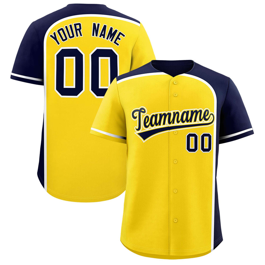 Custom Gold Navy Personalized Color Block Baseball jersey | BuyFootballJersey