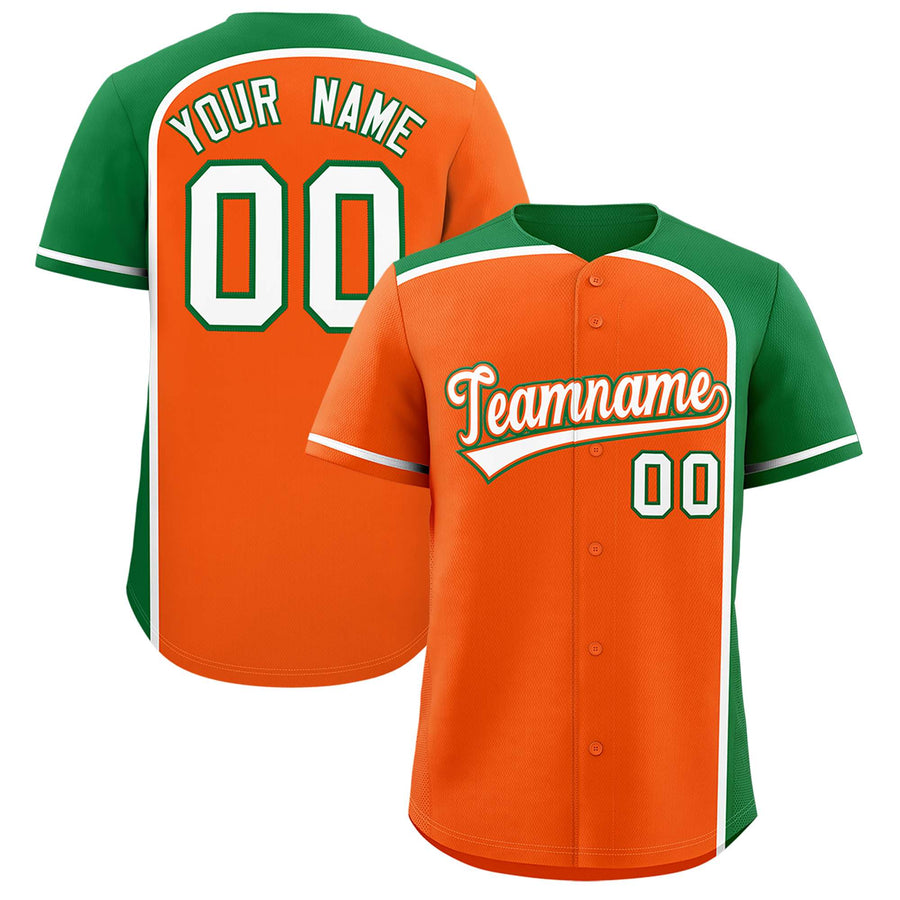 Custom Orange Kelly Green Personalized Color Block Baseball jersey | BuyFootballJersey