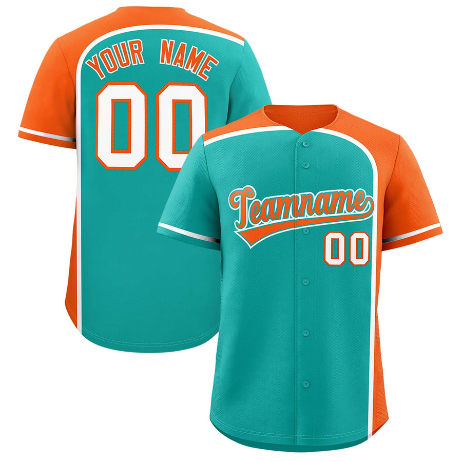 Custom Aqua Orange Personalized Color Block Baseball jersey | BuyFootballJersey