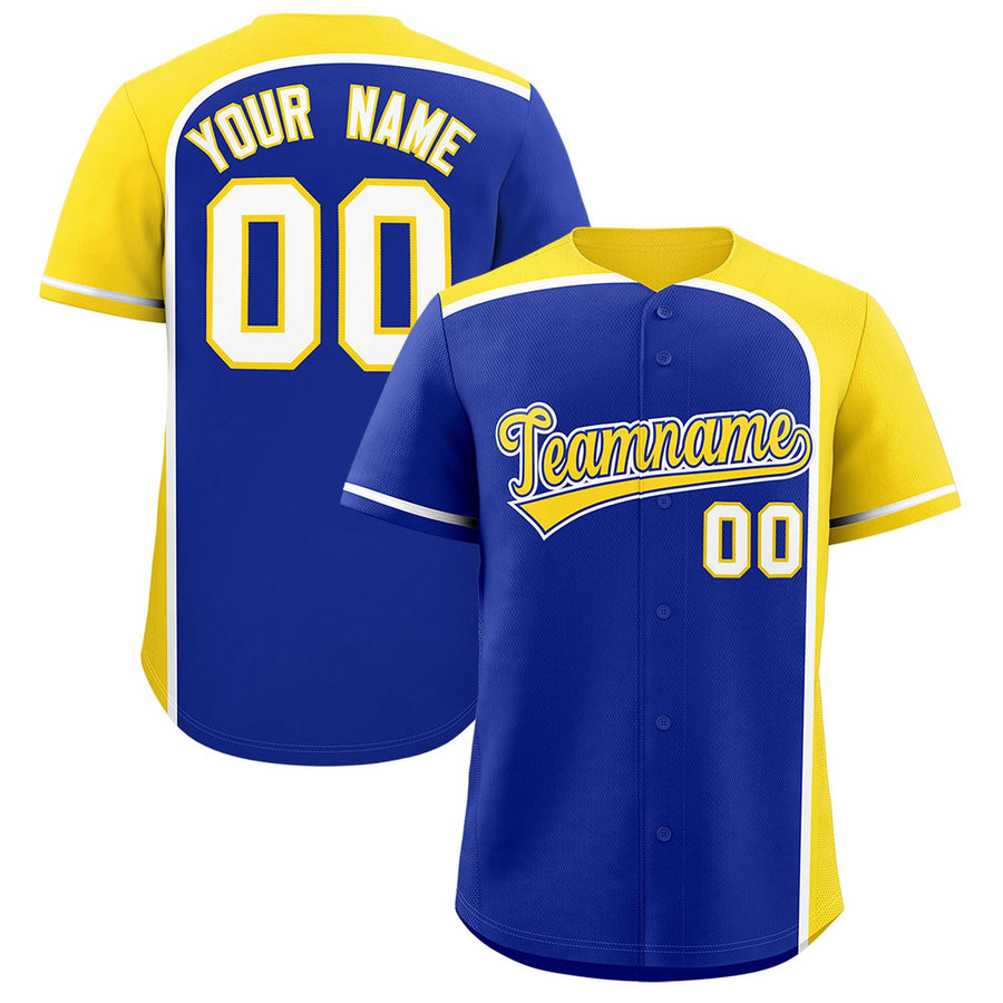 Custom Royal Gold Personalized Color Block Baseball jersey | BuyFootballJersey