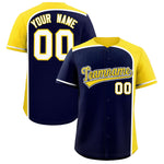Custom Navy Gold Personalized Color Block Baseball jersey | BuyFootballJersey
