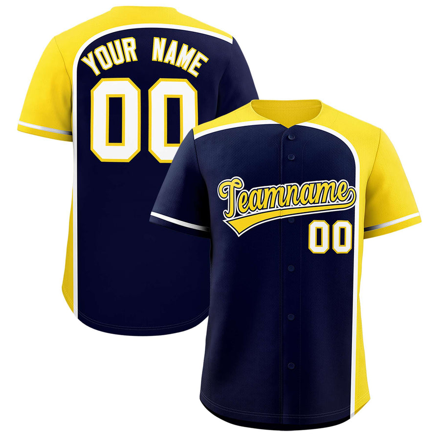 Custom Navy Gold Personalized Color Block Baseball jersey | BuyFootballJersey