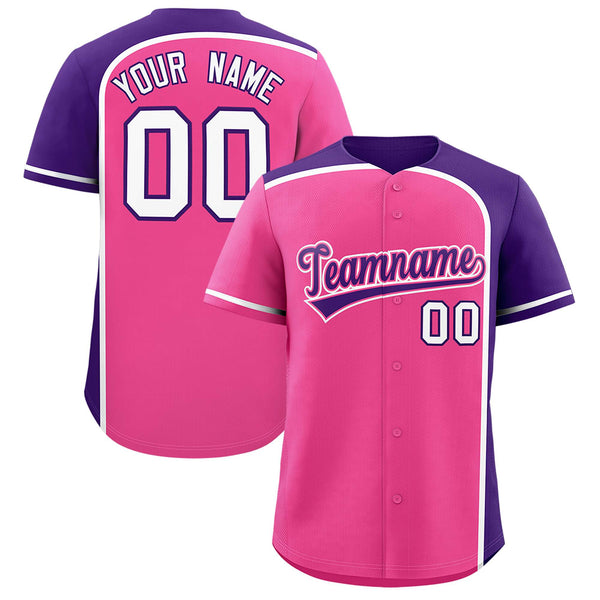 Custom Pink Purple Personalized Color Block Baseball jersey | BuyFootballJersey