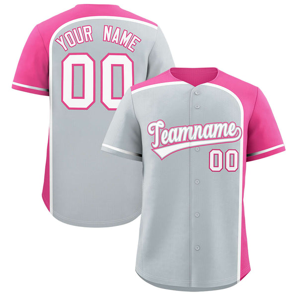 Custom Silver Pink Personalized Color Block Baseball jersey | BuyFootballJersey