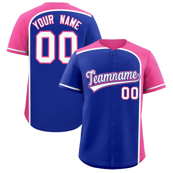Custom Royal Pink Personalized Color Block Baseball jersey | BuyFootballJersey