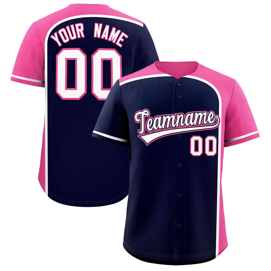 Custom Navy Pink Personalized Color Block Baseball jersey | BuyFootballJersey