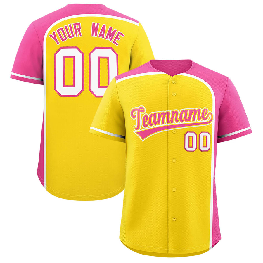 Custom Gold Pink Personalized Color Block Baseball jersey | BuyFootballJersey
