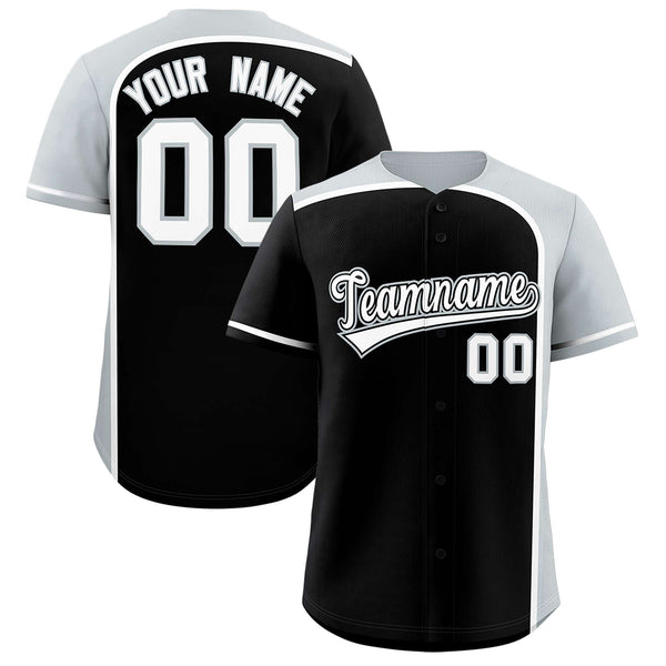 Custom Black Silver Personalized Color Block Baseball jersey | BuyFootballJersey