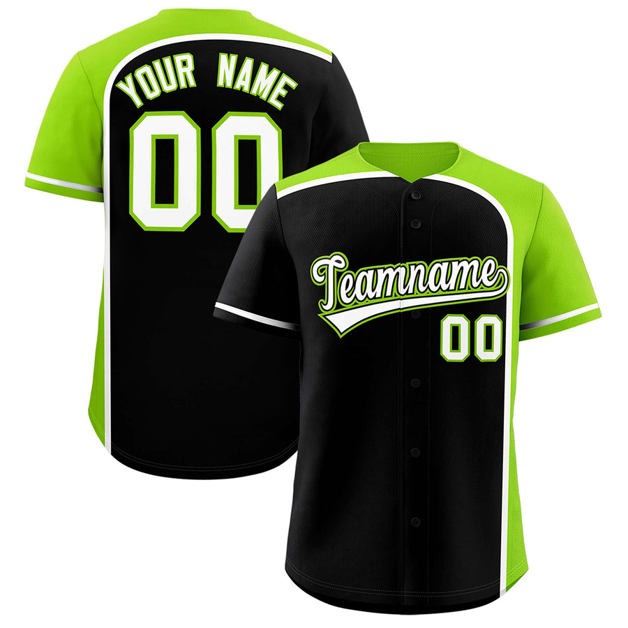 Custom Black Neon Green Personalized Color Block Baseball jersey | BuyFootballJersey