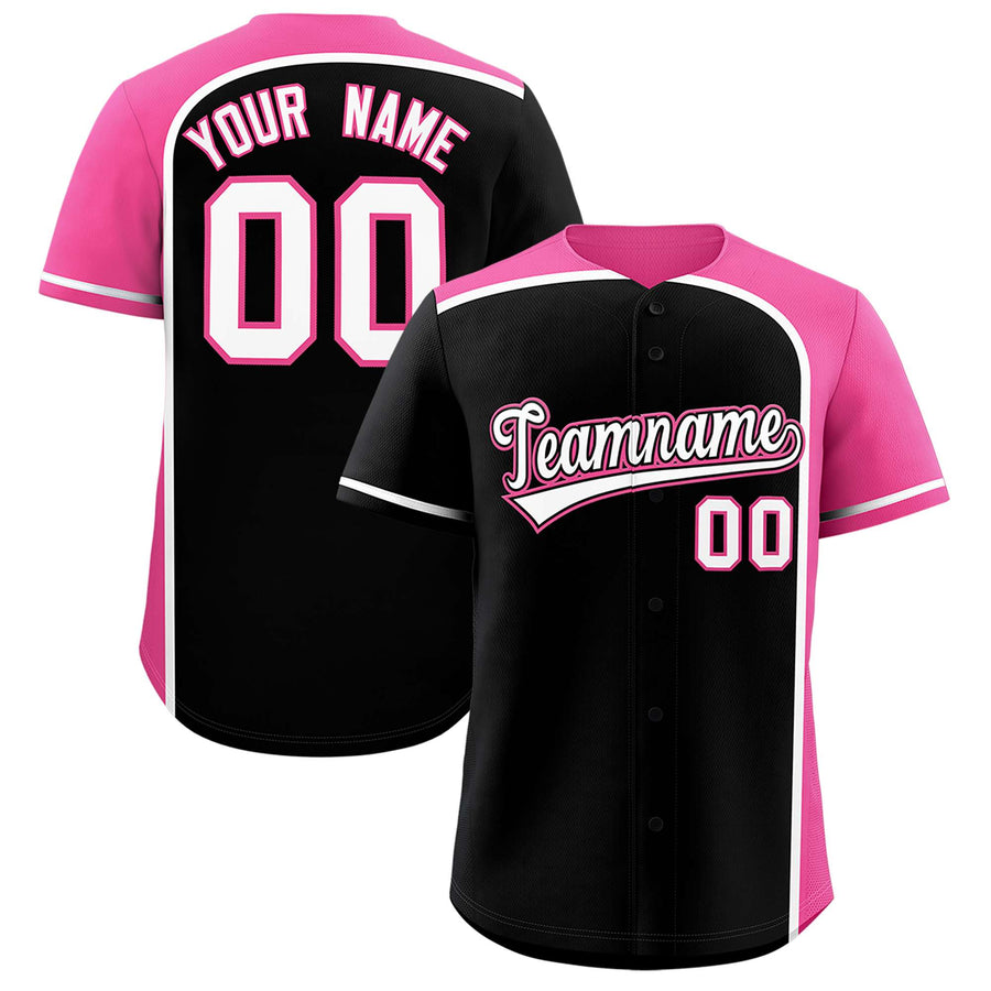 Custom Black Pink Personalized Color Block Baseball jersey | BuyFootballJersey