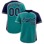 Custom Aqua Navy Personalized Color Block Baseball jersey | BuyFootballJersey