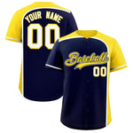 Custom Navy Gold Personalized Color Block Baseball jersey | BuyFootballJersey