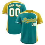 Custom Aqua Old Gold Personalized Color Block Baseball jersey | BuyFootballJersey