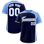 Custom Navy Light Blue Personalized Color Block Baseball jersey | BuyFootballJersey