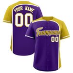 Custom Purple Old Gold Personalized Color Block Baseball jersey | BuyFootballJersey
