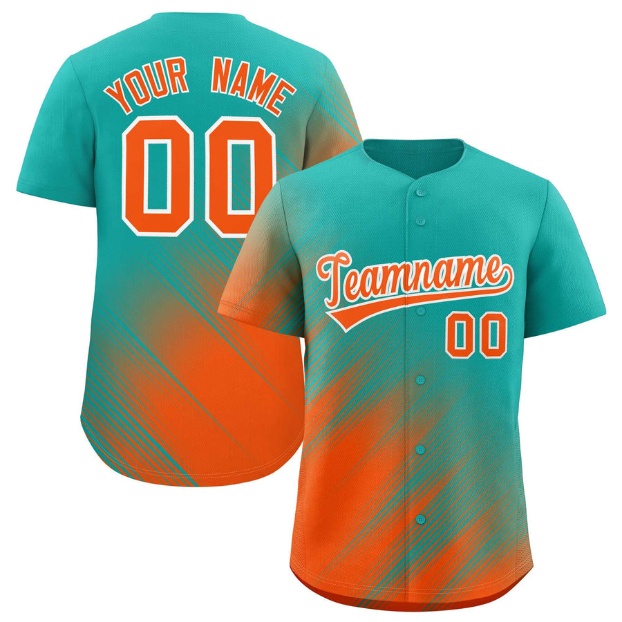 Custom Aqua Orange Diagonal Stripe Personalized Gradient Fashion Baseball Jersey | BuyFootballJersey
