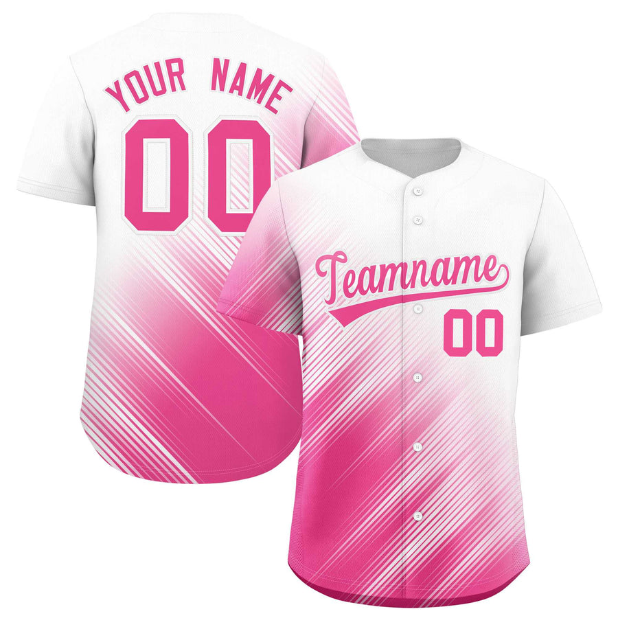 Custom White Pink Diagonal Stripe Personalized Gradient Fashion Baseball Jersey | BuyFootballJersey