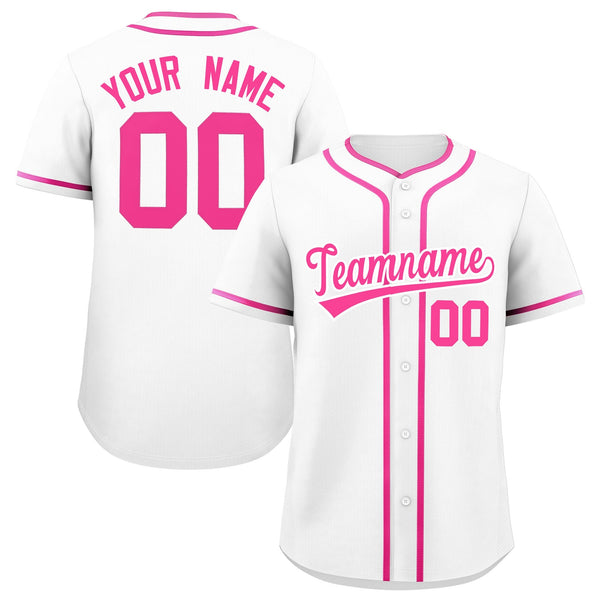 Custom White Pink Personalized Classic Baseball Jersey | BuyFootballJersey