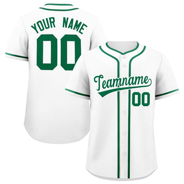 Custom White Kelly Green Personalized Classic Baseball Jersey | BuyFootballJersey