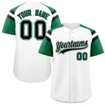 Custom White Kelly Green Contrast Raglan Sleeves Baseball Jersey | BuyFootballJersey