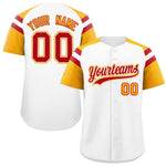 Custom White Yellow Contrast Raglan Sleeves Baseball Jersey | BuyFootballJersey