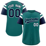 Custom Aqua Navy Contrast Raglan Sleeves Baseball Jersey | BuyFootballJersey