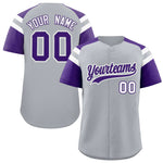 Custom Silver Purple Contrast Raglan Sleeves Baseball Jersey | BuyFootballJersey