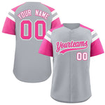 Custom Silver Pink Contrast Raglan Sleeves Baseball Jersey | BuyFootballJersey
